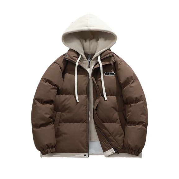 Tuphregyow Women Thickened Down Jacket Hooded Drawstring Stand-up Collar Down with Pockets Warm Puffer Lightweight Button Zip Long Sleeve Winter Cropped Outerwear Solid Coffee XL