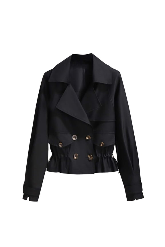 Women Trench Coat Steam Punk Outwear Trendy Solid Belted Oversized Loose Slim Outerwear Coat Double-Breasted Lapel Overcoat Black XL