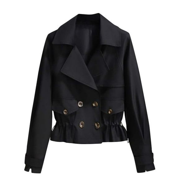 Tuphregyow Women Trench Coat Steam Punk Outwear Trendy Solid Belted Oversized Loose Slim Outerwear Coat Double-Breasted Lapel Overcoat Black XXXXL