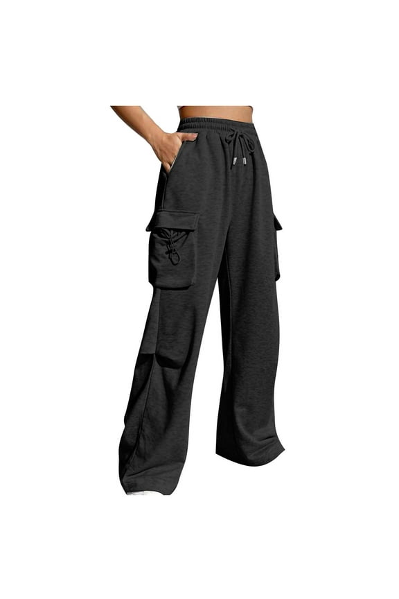 Women Winter Cargo Pants Soft High Waist Slim Leg Pants Trendy Thermal Warm with Pockets Bootcut Workout Hiking Yoga Pants Solid Black XXL