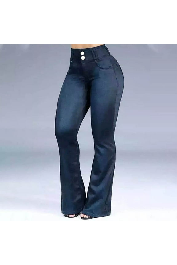 Women's Boot Cut Denim Jeans Breathable Leisure Lightweight Relaxed New Style Solid Trendy High Waist Button with Pockets Straight Leg Opening Casual Jeans Pants Blue XXXXXL