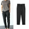 thumbnail image 1 of Tuphregyow Women's Capri Straight Leg Loose Pants New Style High Waist Lightweight Drawstring with Pockets Solid Trendy Breathable Classic Leisure Classy Relaxed Black XXXL, 1 of 3
