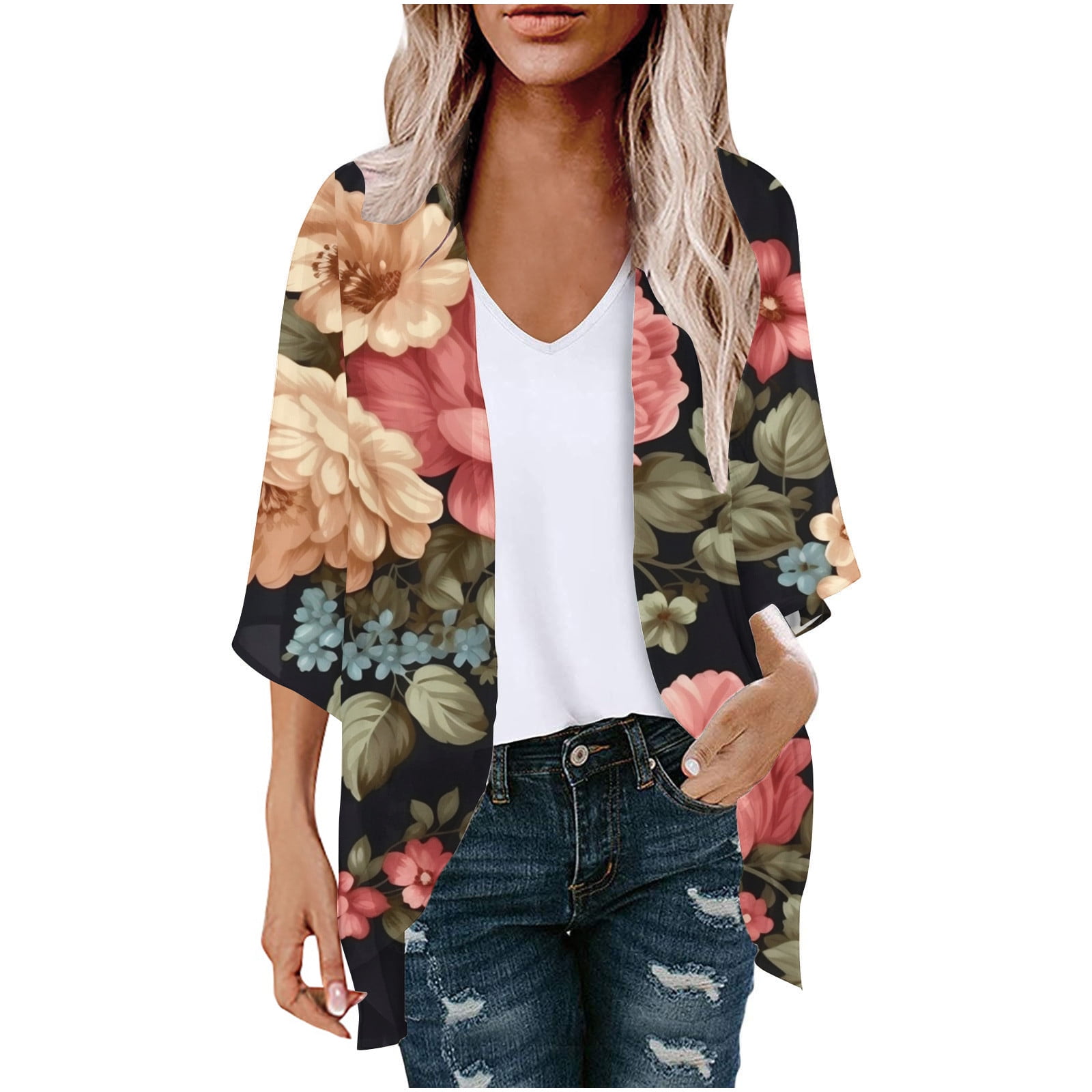 Tuphregyow Women's Cardigans Clearance Loose Outdoor New Style Flowers