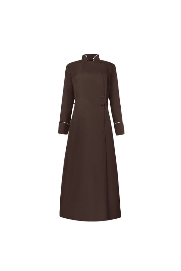 Women's Cassock Minister Robe Solid Adults Button Belt Priest Robe Clergy Roman Choir Cassock Liturgical Vestment Preacher Church Robe New Style Trendy Brown M