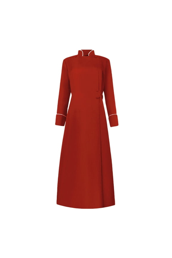 Women's Cassock Minister Robe Solid Adults Button Belt Priest Robe Clergy Roman Choir Cassock Liturgical Vestment Preacher Church Robe New Style Trendy Red M