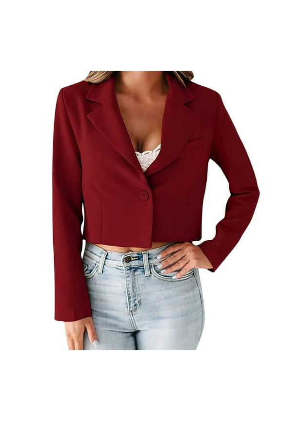 Women's Casual Blazers Trendy Oversized Solid Color Work Office Jackets Blazer with Pockets Winter Cropped 3/4 Stretchy Ruched Sleeve Formal Open Front Long Sleeve Wine XL