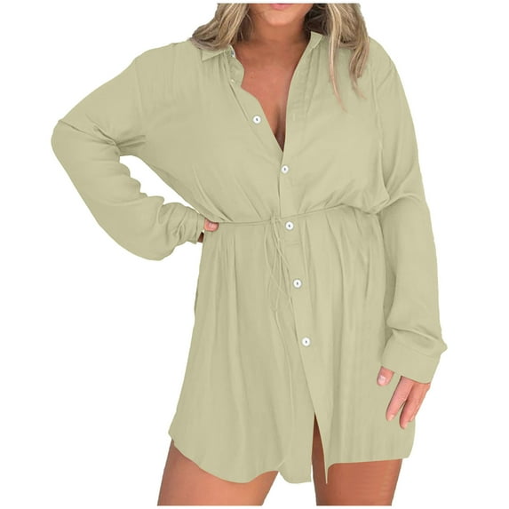 Tuphregyow Women's Casual V Neck Button Down Long Sleeve Jumpsuit, Flowy Romper with Relaxed Fit, Summer Beach Style Women Flowy Jumpsuit Army Green XXL