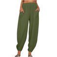 thumbnail image 1 of Tuphregyow Women's Casual Wide Leg Pants with Pockets, Elastic Waist Loose Fit Long Trousers for Trendy and Comfortable Outdoor Wear Army Green L, 1 of 9