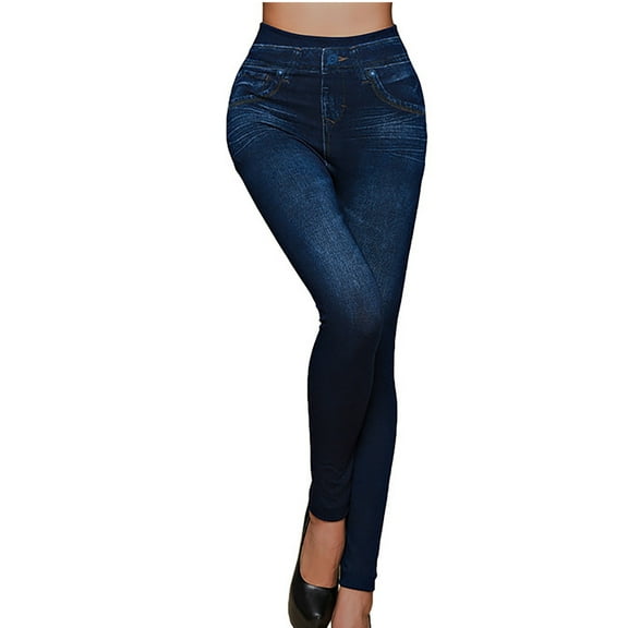 Tuphregyow Women's Comfy Denim Pants Slim Elastic Leggings Trousers Fashion Hiking Skinny Jeans Leisure High Waist New Style Trendy Breathable Classic Solid Dark Blue L