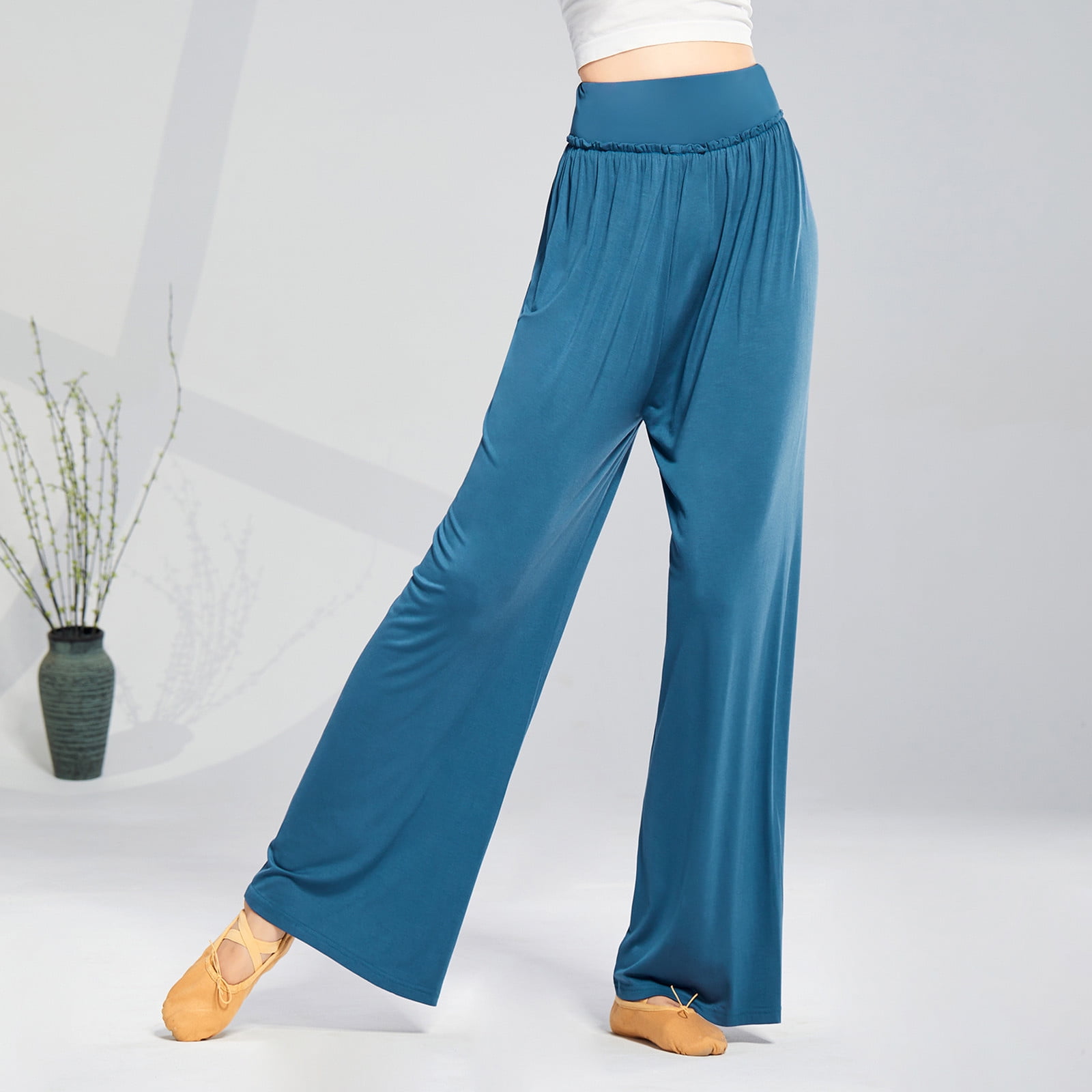 Tuphregyow Women's Cotton Slim Flowy Pants Clearance Trendy Solid  Breathable Classic Elastic Comfy Pants High Waist Stretch Trousers Straight  Leg