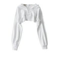 thumbnail image 1 of Tuphregyow Women's Cropped Long Sleeve Pullover Lightweight Loose Plus Sized Outfits Casual Drawstring Fit Fall Sweatshirt Trendy Solid Nature Outdoor White L, 1 of 5