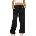thumbnail image 1 of Tuphregyow Women's Drawstring Casual Cargo Pants Clearance Straight Leg Pleated Pants Breathable Classic New Style Mid Waist Stretch with Pockets Pants Office Outdoor Solid Trendy Black S, 1 of 8