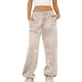 thumbnail image 1 of Tuphregyow Women's Drawstring Casual Cargo Pants Straight Leg Pleated Pants Breathable Classic New Style Mid Waist Stretch with Pockets Pants Office Outdoor Solid Trendy Khaki XL, 1 of 8