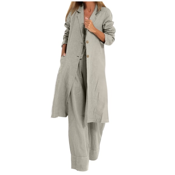 Tuphregyow Women's Fashion Collared Duster Coat Trendy Solid Winter Loose Cotton Linen Coat Long Sleeve Dressy Cardigans Outdoor Soft Beige XXL