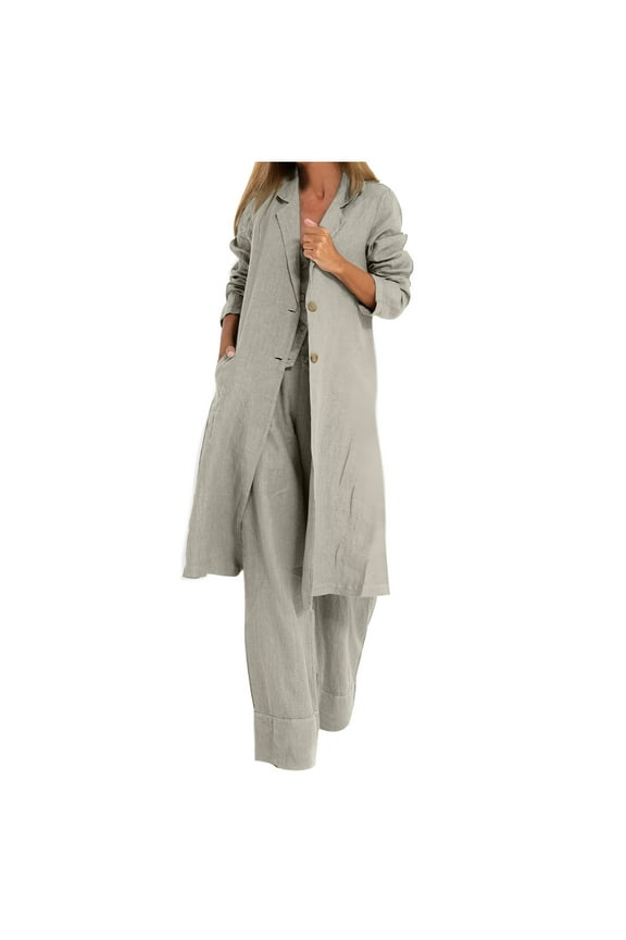 Women's Fashion Collared Duster Coat Trendy Solid Winter Loose Cotton Linen Coat Long Sleeve Dressy Cardigans Outdoor Soft Beige XXL