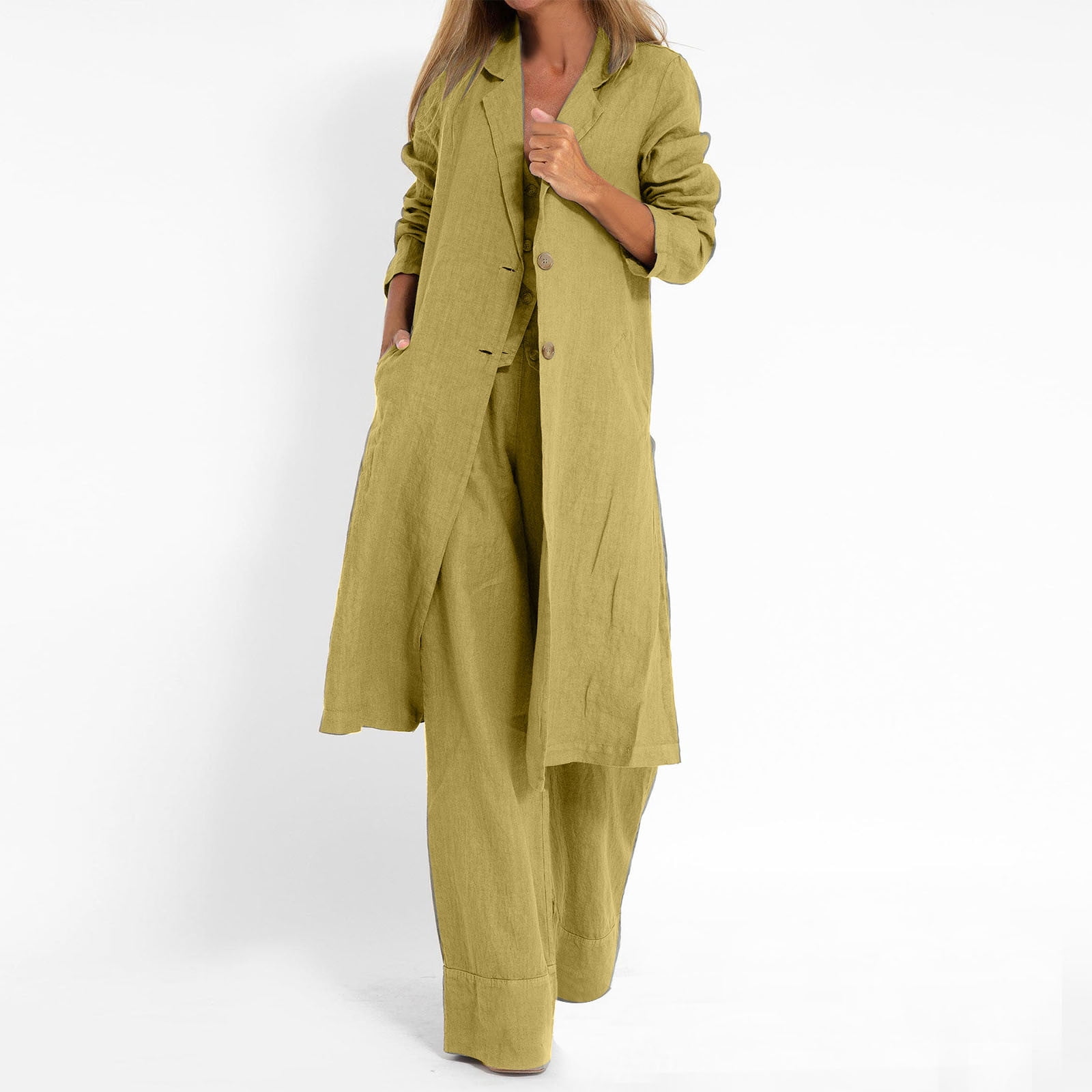 Gold Flame Textured Collared Drop Shoulder Buttoned Front Duster Coat