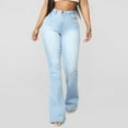 thumbnail image 1 of Tuphregyow Women's Fashion Denim Jeans Clearance Leisure Lightweight Solid Trendy Breathable Classic Straight Leg Casual Jeans Pants New Style High Waist Button with Pockets Light Blue L, 1 of 6