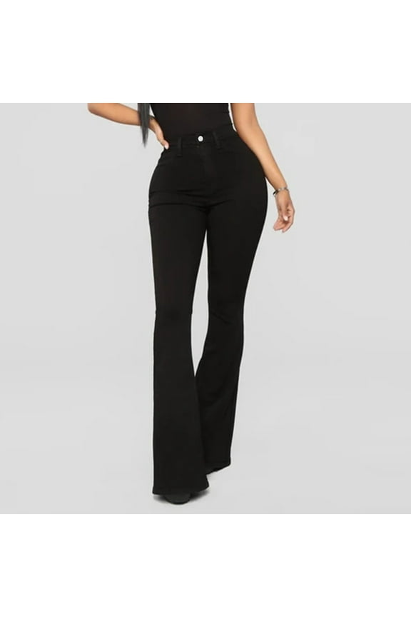 Women's Fashion Denim Jeans Leisure Lightweight Solid Trendy Breathable Classic Straight Leg Casual Jeans Pants New Style High Waist Button with Pockets Black S