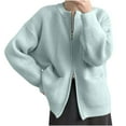 thumbnail image 1 of Tuphregyow Women's Fashion Long Sleeve Sweater Solid Leisure Loose Slouchy Tops Crochet Zip Down with Pockets Crew Neck Knit Jacket Trendy Blue Free Size, 1 of 8