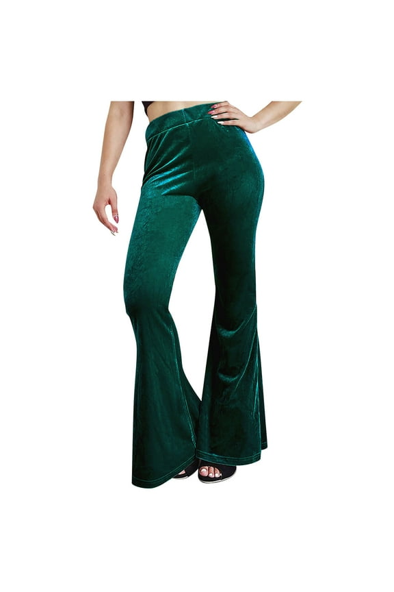Women's Fashion Slim Flare Pants Lightweight Elastic Casual Pants New Style Trendy Breathable Solid High Waist Comfy Elegant Trousers Training Stretch Workout Green XL