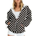 thumbnail image 1 of Tuphregyow Women's Fashion Zipper Packable Hoodies Polka Dots Oversized Knit with Pockets Fall Blazers Long Sleeve Drawstring Hooded Jacket Black XL, 1 of 6