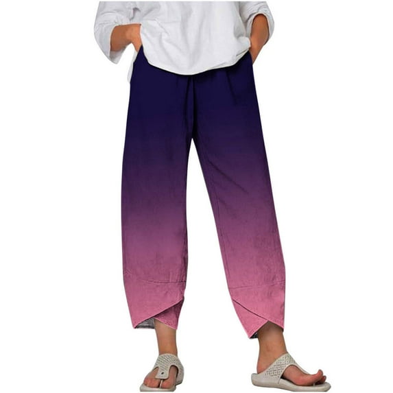 Tuphregyow Women's High Waist Baggy Pleated Yoga Pants Breathable New Style Striped Trendy Classic Straight Leg Leisure Capris Joggers Mid Waist with Pockets Elegant Pants Purple XXL