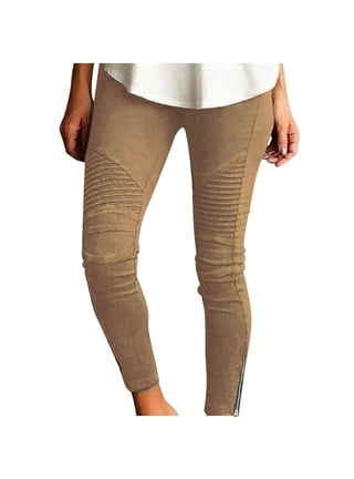 Women's Casual Plain Regular Khaki Leggings S