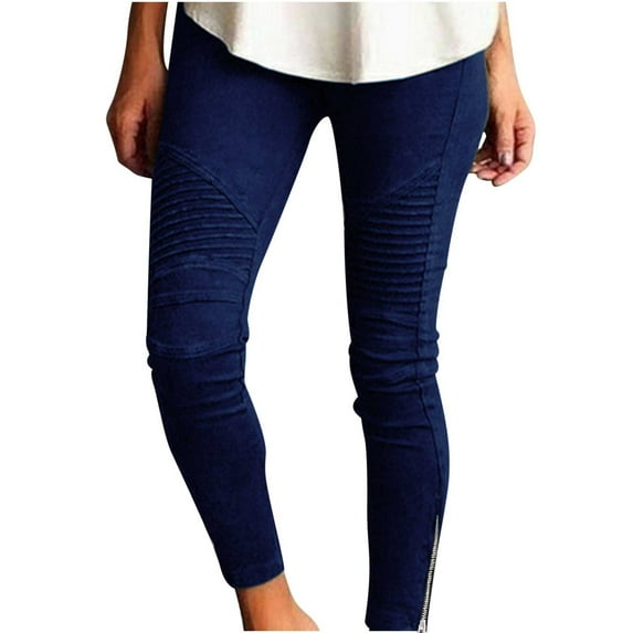 Tuphregyow Women's High Waist Slim Pants Trendy Athletic New Style Solid Breathable Classic Stretch Training Leggings Pants Elastic Ribbed with Pockets Yoga Pants Navy XL