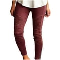 thumbnail image 1 of Tuphregyow Women's High Waist Slim Pants Trendy Athletic New Style Solid Breathable Classic Stretch Training Leggings Pants Elastic Ribbed with Pockets Yoga Pants Wine M, 1 of 6