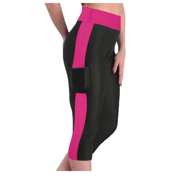 Tuphregyow Women's High Waist Yoga Pants Capris Leggings with Side Pockets Stretchy Athletic Tights for Casual and Workout Wear Hot Pink M