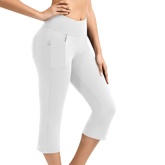 Tuphregyow Women's High Waisted Leggings Capri and Full Length Yoga Pants Lounge Solid Color Stretch Relaxed Regular and Plus Size Trendy Soft Comfortable and Stylish Pants White XL