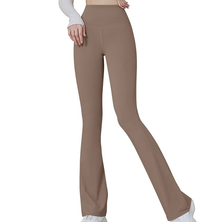 Tuphregyow Women s High Waisted Solid Color Yoga Flare Pants with Wide Leg Casual and Stretchy Slim Fit Elastic Waist Sports Leggings Khaki L