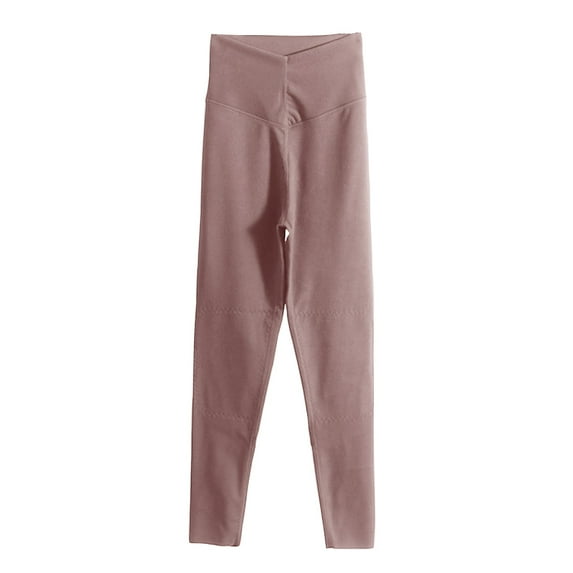 Tuphregyow Women's High Waisted Thermal Velvet Trousers with Knee Pads, Solid Color, Warm Bottoms for Comfortable and Stylish Casual Wear Khaki XXL