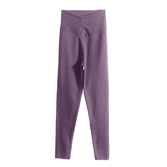 Tuphregyow Women's High Waisted Thermal Velvet Trousers with Knee Pads, Solid Color, Warm Bottoms for Comfortable and Stylish Casual Wear Purple XXL