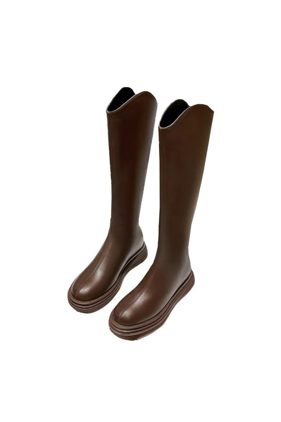 Women's Knee High Waterproof Boots with Thick Sole and Round Toe Ideal for Winter Riding Brown 37