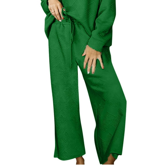 Tuphregyow Women's Leisure Set with Loose Solid Color Texture Drawstring Sports Pants - Perfect for Summer Wear, Stretchy, Elastic, and Lightweight in Regular Fit for Casual Wear Green XXXL