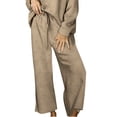 thumbnail image 1 of Tuphregyow Women's Leisure Set with Loose Solid Color Texture Drawstring Sports Pants - Perfect for Summer Wear, Stretchy, Elastic, and Lightweight in Regular Fit for Casual Wear Khaki XXL, 1 of 5