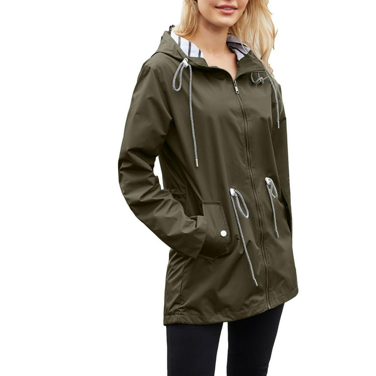 Tuphregyow Women s Lightweight Long Sleeve Drawstring Raincoat Clearance Solid Pleated with Pockets Windbreaker Jacket Trendy Fish Hooded Baggy Pleated Leisure Sweatshirt Army Green S Walmart