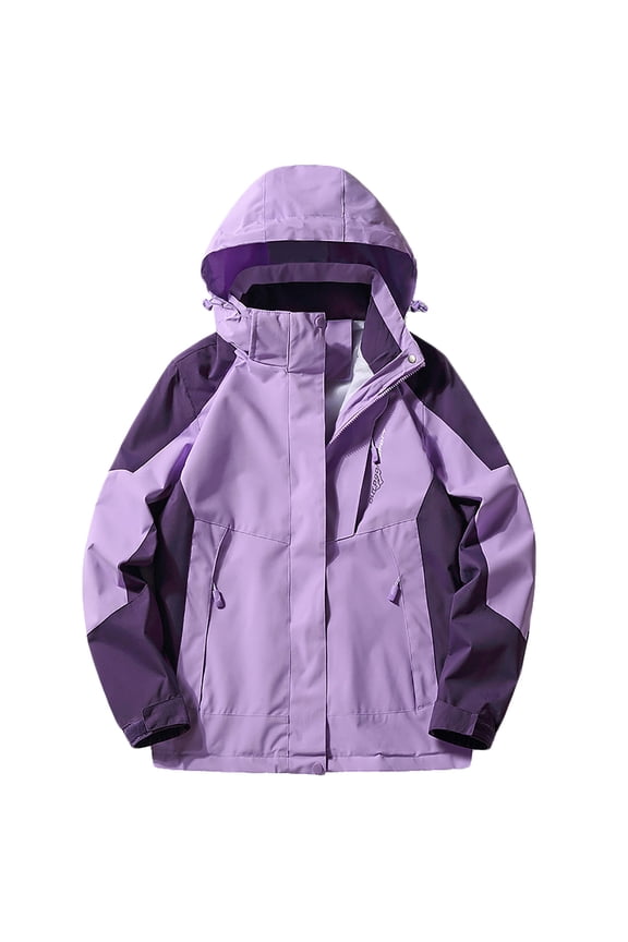 Women's Loose Oversized Thicken Windbreaker Outdoor Leisure Drawstring Hooded Outerwear Long Sleeve with Pockets Hiking Blazer Lightweight Zip Down Casual Solid Purple XXL