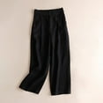 thumbnail image 1 of Tuphregyow Women's Pants Clearance Classic Button Retro New Style Trendy Breathable Solid Straight Leg Comfy Loose Cotton Linen Wide Leg Capri Black M, 1 of 3