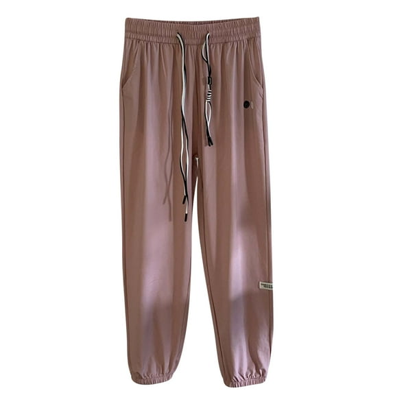 Tuphregyow Women's Pants Clearance New Style Breathable Classic Nylon Wide Leg Loose Pants High Waist Lightweight Drawstring with Pockets Quick Dry Classy Trendy Solid Pink XL
