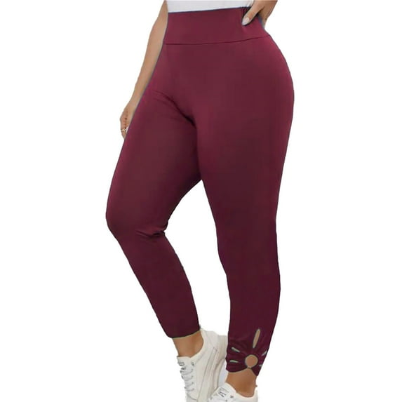 Tuphregyow Women's Plus Sized Slim Yoga Pants Clearance Breathable High Waist Comfy Yoga Trousers Solid Trendy New Style Classic Athletic Elegant Elastic Non See Through Pants Wine S