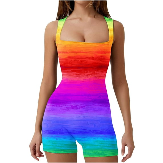 Tuphregyow Women's Printed Strappy Neck Bodysuit Romper, Comfortable Slim ting for Summer, Perfect for Casual or Athletic Activities with Elastic Waistb, for Summer Stretchy Style Multicolor XL