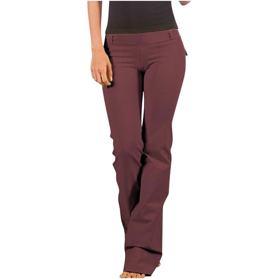 Tuphregyow Women's Quick Dry Straight Leg Pants Clearance Classic Breathable Solid Button with Pockets Lightweight Pants Slim High Waist Trousers Outdoor Travel Office Trendy New Style Wine XS