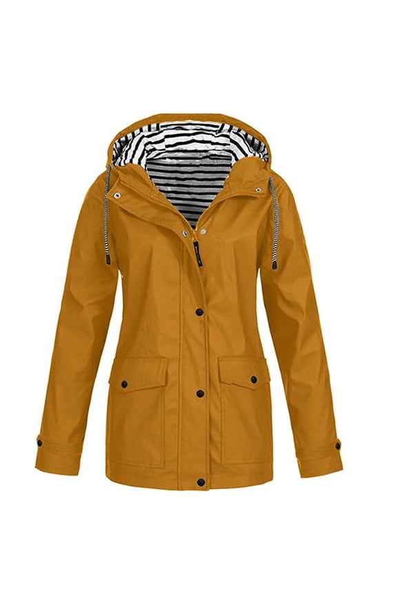Women's Rain Jacket Hooded Cropped Trendy Solid Color Oversized for Hiking Travel running Outdoor Waterproof Windbreaker Winter Lightweight Raincoat Khaki XL