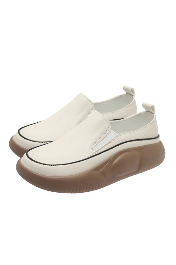 Women's Retro Style Casual Loafers with Thick Bottom Soft Leather Slip On Maternity Shoes for Office, Outdoor, and Everyday Comfort Beige 40