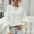 thumbnail image 1 of Tuphregyow Women's Round Neck Winter Sweaters Clearance Solid Trendy Cute Long Sleeve Knit Tunic Slouchy Fashion Sweater Tops Outdoor Ribbed White XL, 1 of 5