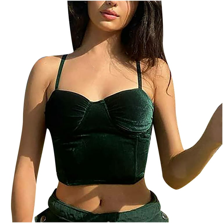 Tuphregyow Women's Shirts Y2K Cami Low-Cut Blouse for Teen Girls Slim  Camisole Plus Size Sexy Tank Tops for Women Sleeveless Summer Vest Backless  Bandeau Tee Shirts Velvet Patchwork Tee Green L 