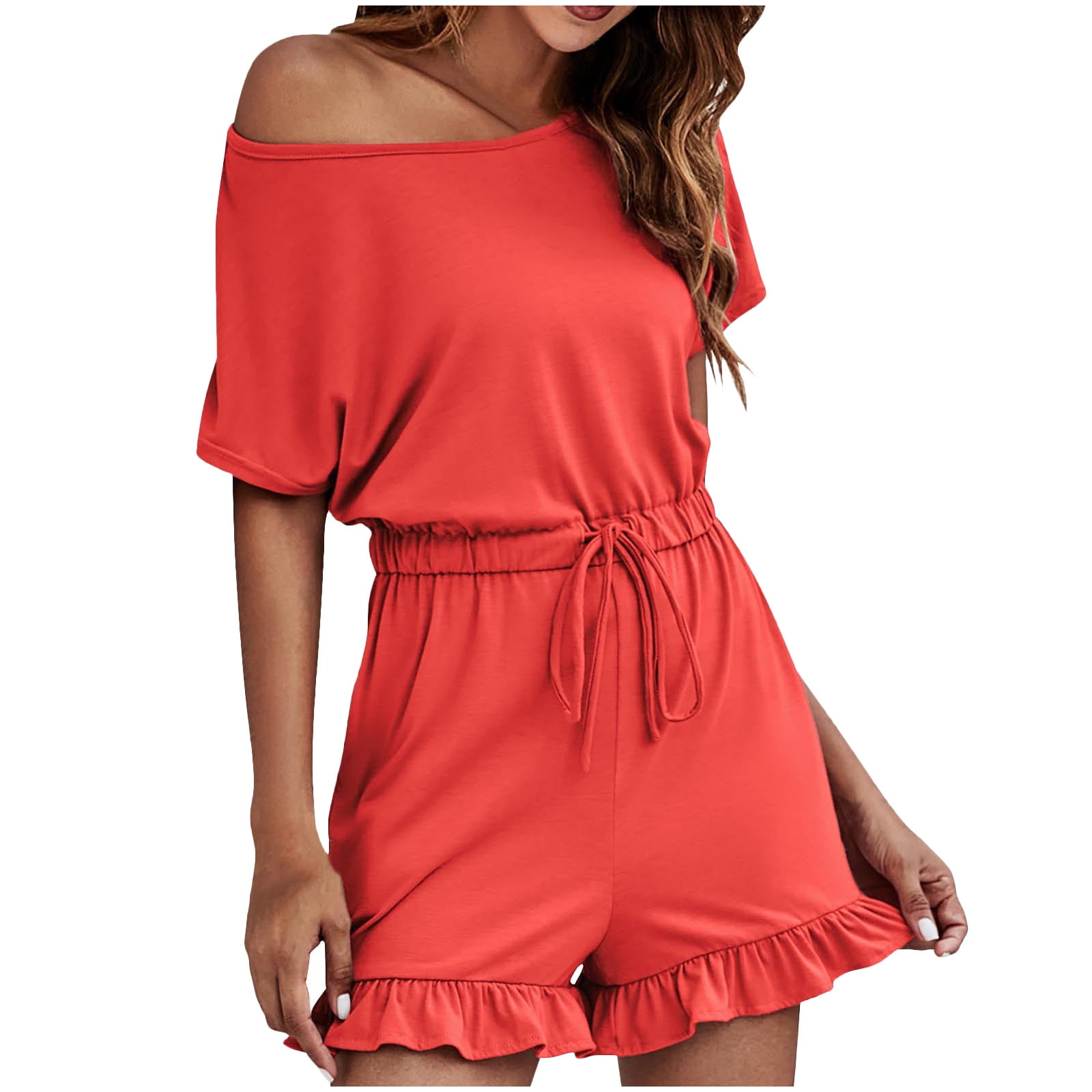 Tuphregyow Women's Short Sleeve Round Neck Jumpsuit with