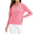 thumbnail image 1 of Tuphregyow Women's Slouchy Long Sleeve Crochet Sweaters Leisure Baggy Cute Sweater Tops Trendy Solid Comfy Relaxed Fashion V Neck Pullover Pink S, 1 of 5